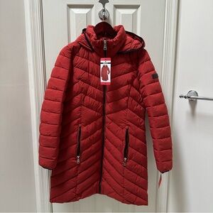 NWT DKNY Burnt Red Puffer Coat with hood size medium